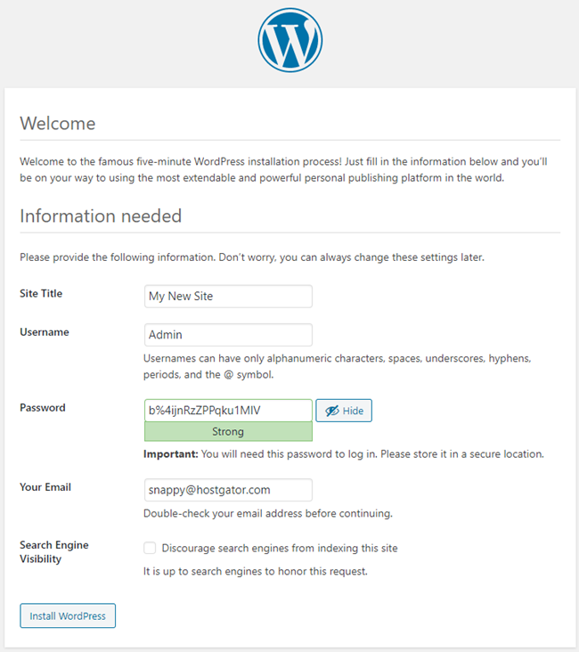 wordpress-installation-information-needed